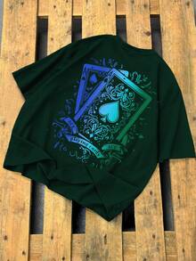 Manfinity LEGND Men's Round Neck Short Sleeve Casual Printed T-Shirt, Versatile For Summer - Dark Green - View 4