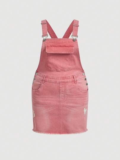 SHEIN Sweetro Plus Size Solid Color Minimalist Casual Denim Dress
