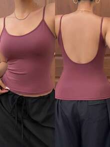 Dazy Plus Plus Size Solid Color Elastic Fitted Cropped Camisole, Spring/Summer Top - Hot Pink - View 1