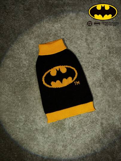 Batman X PETSIN 1pc Pet Cat Dog Universal Brown Jerry Cartoon Pattern Jacquard High Neck Elastic Comfortable Warm Dog Sweater