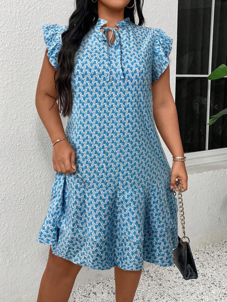EMERY ROSE Vestido de manga corta con estampado geométrico talla grande - Azul - Ver 1