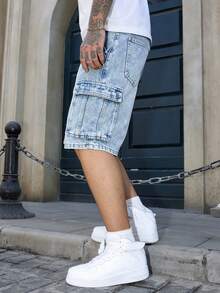 Manfinity EMRG Men's Casual Loose Fit Denim Shorts, Versatile Summer Wear - Light Wash - View 6