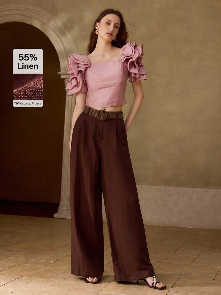 WOMEN'S HIGH WAIST WIDE LEG LINEN PANTS, SPRING/SUMMER
