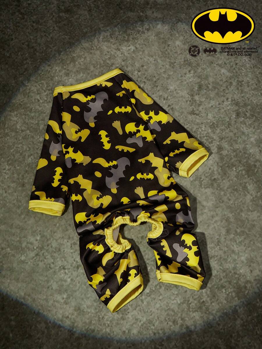 Batman X PETSIN 1件黄色蝙蝠印花宠物连体衣，撞色春秋季透气宠物连体衣 - 彩色 - 查看 1