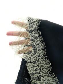 LYSMO Chân váy ren ghép mảnh vạt bất đối xứng dành cho nữ - màu đen - Xem 8