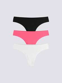 Loungeista 3pcs Women Seamless Solid Color Functional Panties, Black/White/Beige Non-Slip Underwear, High-Performance Thong, Yoga Invisible Panties - Multicolor - View 3