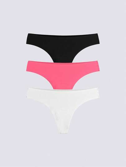 Loungeista 3条装女士无缝纯色功能性内裤，黑/白/米色防滑内裤，高性能丁字裤，瑜伽隐形内裤，舒适内裤，瑜伽文胸