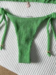 Swim Mod Bộ bikini gợi cảm cổ yếm bằng vải jacquard dành cho nữ, trang trí kim loại, bộ đồ bơi mùa hè 2 mảnh, đồ bơi dệt kim, bộ bikini cho nữ, đồ bơi dệt kim màu xanh lá cây cho nữ, bộ bikini dệt kim màu xanh lá cây, đồ đi biển dệt kim - màu xanh lá - Xem 5