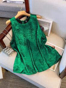 GlowEve CURVE Plus Size Women Loose Fit Round Neck Luxury Metallic Casual Tank Top, Suitable For Daily Summer And Holiday Party Wear - Green - View 6