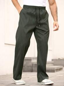 Manfinity Homme Men's Casual Striped Pants, Fashion Trousers - Dark Grey - View 4