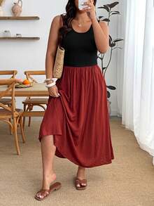 Enliva Plus-Size Women Casual Color-Blocked Dress With Pocket, For Apple And Rounded Body Shape Beach Formal Black Summer - Multicolor - View 6