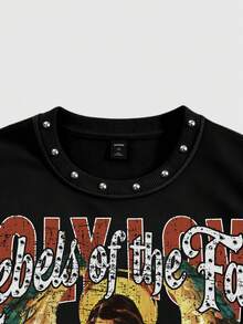 ROMWE MEN Street Life Men's Rivet Decor Printed Pattern Loose Tank Top - Black - View 2