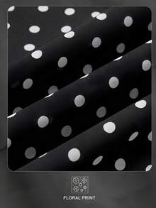 Enchnt Summer Sweet Vintage Elegant Women's Black And White Polka Dot Ruched Waist Maxi Dress, For Vacation Date Party Holiday Outfit - Black - View 9