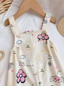 SHEIN Newborn Baby Girl Cute Floral Pattern Bib Jumpsuit, Suitable For Autumn/Winter - Multicolor - View 5
