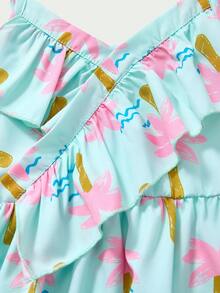 SHEIN Casuvi Kids 女童休闲碎花吊带上衣和蓝色短裤两件套，配格子腰带装饰，适合日常穿着，简约时尚。 - 彩色 - 查看 8