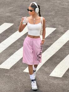 Muchica Quần short nữ lưới in họa tiết, kiểu dáng thường ngày. - Hồng - Xem 6