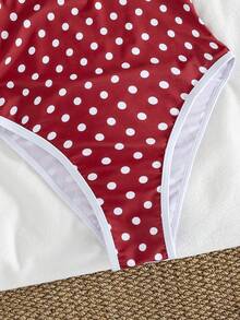 Swim Chiccia Maiô feminino de uma peça com alças removíveis e estampa de bolinhas. Design elegante e minimalista, confortável, com detalhes florais. Ideal para festas, férias de verão e natação. - Vermelho - Ver 5