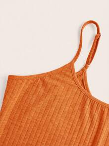 Slaydiva Plus Size Casual & Sports Sleeveless Solid Color Jumpsuit, Textured Ribbed Lightweight Fabric, Short Style For Women, Spring/Summer - Orange - View 3
