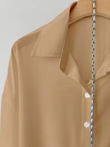 Simple, Solid-Color Women's Everyday Button-Down Shirt - Khaki - View 5