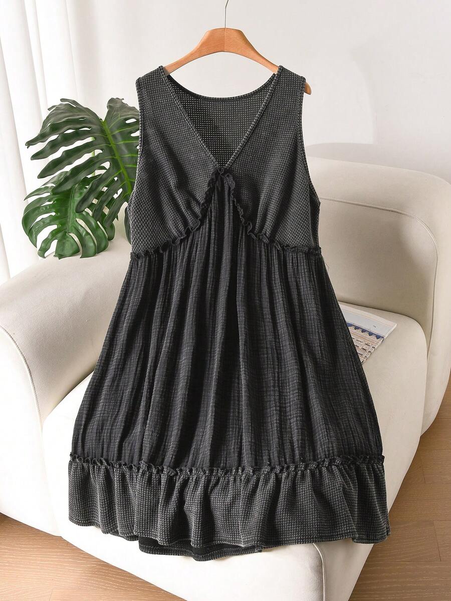 SHEIN Cosyjoi Plus Size Women Sleeveless Casual Washed Denim Dress New Arrival Dress For Women Casual Good Quality Dress Latest Dress Womens Dress Black Dress Casual Dress For Women Summer Dresss - Black - View 1