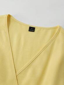 EMERY ROSE Standard Size Women's Ruffle V-Neck Fitted Vacation Elegant Mid-Length Dress - Yellow - View 4
