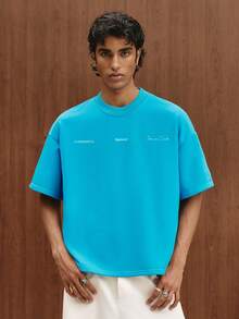 TOKVUE Men's Contrast Color Letter Print Round Neck Short Sleeve T-Shirt - Blue - View 2