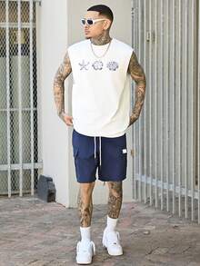 Devon Thys Men's Solid Color Elastic Waist Drawstring Pocket Cargo Shorts Men Navy Blue Cargo Shorts Men Casual Shorts Men Loose Fit Cargo Shorts Men Casual Shorts Men Cargo Short.A Great Gift For A Boyfriend Or Husband. - Navy Blue - View 6