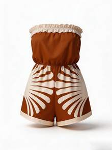 Breezaya Mono de playa estampado con elástico sin tirantes, elegante y de vacaciones para mujer, mono de playa multicolor - Multicolor - Ver 8