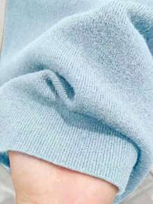Suéter casual de mujer de cuello redondo y manga corta de unicolor - Azul Agua - Ver 3