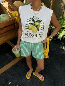 Veykashi 柠檬假日印花T恤，休闲大码女式吊带背心，适合约会、海岛海滩之旅、西部音乐节、复古Y2K街头风、嘉年华装扮、春夏俱乐部、健身房、音乐节和日常穿着。 - 白色 - 查看 5