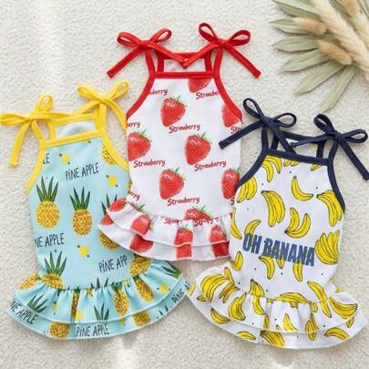 PETSIN Fruit Printed Pet Clothing, Strawberry Banana Pineapple Patterned Puppy Dress, Cute Cartoon Pet Clothing, Soft And Comfortable Small And Medium-Sized Cat And Dog Breathable Set, Cute Daily Pet Vest Dress