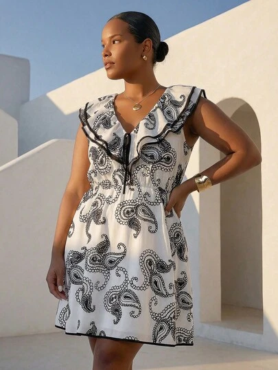  Vestido mini blanco con bordado negro ELLERISSA de talla grande, vestido blanco de verano con cintura elástica y escote en V, vestido de invitada de boda de manga corta, vestido de vacaciones, atuendo de verano