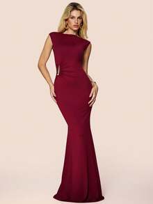 Olia Maree Olia Maree Đầm dài xếp ly cao cấp, thanh lịch, có khóa kim loại, giúp tôn dáng. - Màu Đỏ Sâu - Xem 1