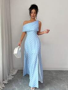 Selianne Off-Shoulder Polka Dot Casual Sexy Elegant Vacation Maxi Dress For Women, Slim Fit Summer Dress Golf White - Blue - View 6