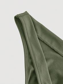 SHEIN MOD Plus Size Army Green Summer Boho Vacation Holiday Vintage 70s Asymmetrical Mini Dress,Halter Neck Beaded Layered Cake Hem Ruffle Draped Collar Y2K - Army Green - View 5