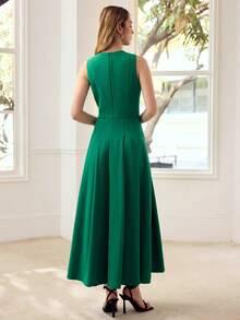 MOTF PREMIUM WOMEN'S SOLID SLEEVELESS FLARE HEM DRESS, CASUAL & DATE WEAR, SPRING/SUMMER - Green - View 3