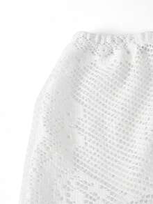 ROMWE Set casual e romantico da vacanza, bianco, a 2 pezzi, con motivo a pizzo traforato e a forma di anacardi - Bianco - Visualizzare 11