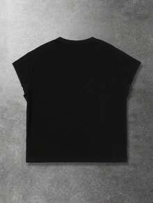 ROMWE MEN Street Life 男士花卉天使图案印花圆领无袖背心 - 黑色 - 查看 2