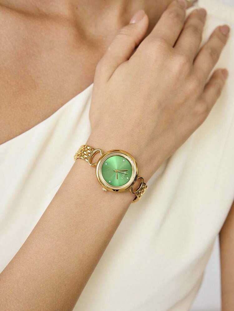RHINESTONE DETAIL ROUND SHAPED QUARTZ WATCH
