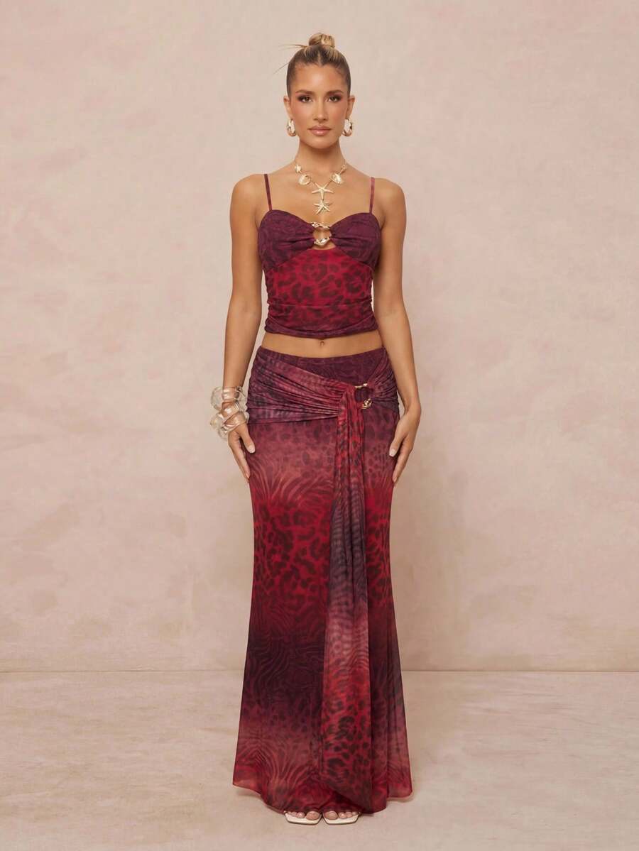 Lumalex 女士夏季时尚动物纹吊带背心和半身裙套装