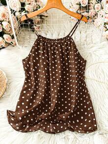SHEIN LUNE Kamisol Kasual Motif Polkadot untuk Wanita Ukuran Besar - Coklat - View 2