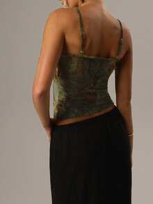 Forever 21 Women's Minimalist Slim-Fit Spaghetti Strap Camisole, Casual Daily Wear - Army Green - View 2