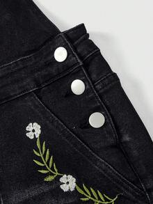 ROMWE Fairycore Bộ áo liền quần nữ cỡ lớn kiểu dáng thường ngày với họa tiết thêu hình nấm và hoa, thích hợp cho mùa xuân/hè. - màu đen - Xem 4