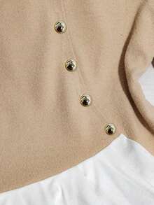 Franclia Women's Beige Summer Casual Elegant Office Shirt Collar Contrasting Color Pleated Top,Formal Business Work Commuting Wear,Fashionable Teacher Attire - Apricot - View 3