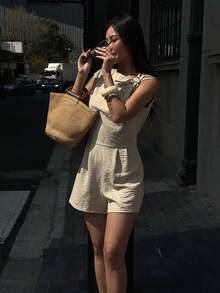 Siren Gaze 女士纯色简约休闲连体裤 - 杏色 - 查看 9