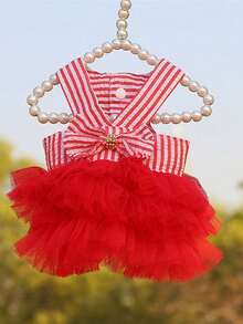 PETSIN 1件条纹网纱蓬蓬裙，适合小型和中型犬猫，春夏宠物服装 - 彩色 - 查看 15