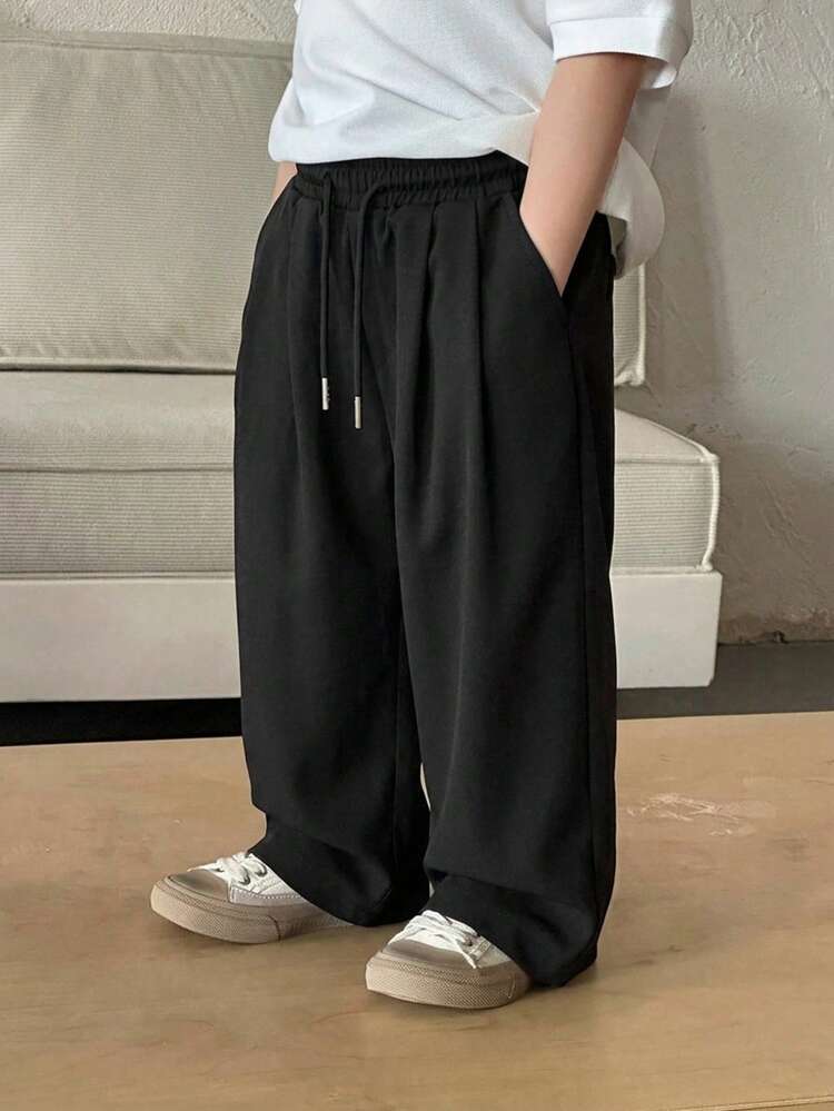 Young Boy Drawstring Waist Pocket Loose Fit Casual Pants