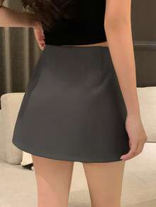 DAZY Solid Color Integrated Slit Bow Tie 2 In 1 Skirt Pants, Casual Resort Summer Wear For Women - Grey - View 2