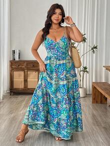 Breezaya Đầm maxi không tay, màu trơn, dáng rộng, có bèo nhún ở gấu váy, hở lưng, dây mảnh, thích hợp cho năm mới hoặc Lễ Tạ ơn. - Nhiều màu - Xem 5