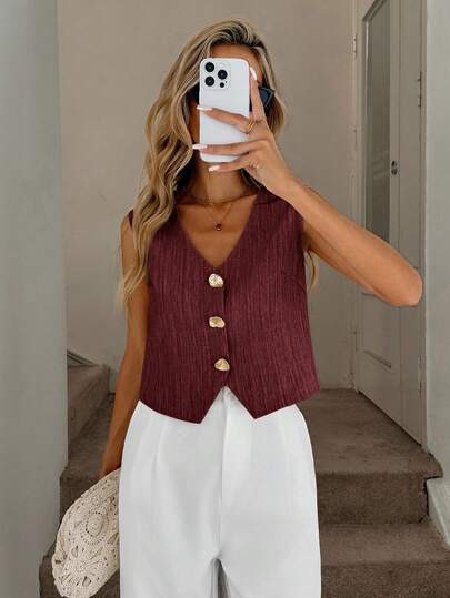 Easowa Áo sơ mi nữ cổ chữ V, vạt áo bất đối xứng, cài cúc kim loại phía trước, kiểu dáng rộng rãi, thoải mái, phong cách vintage, thích hợp cho công sở.